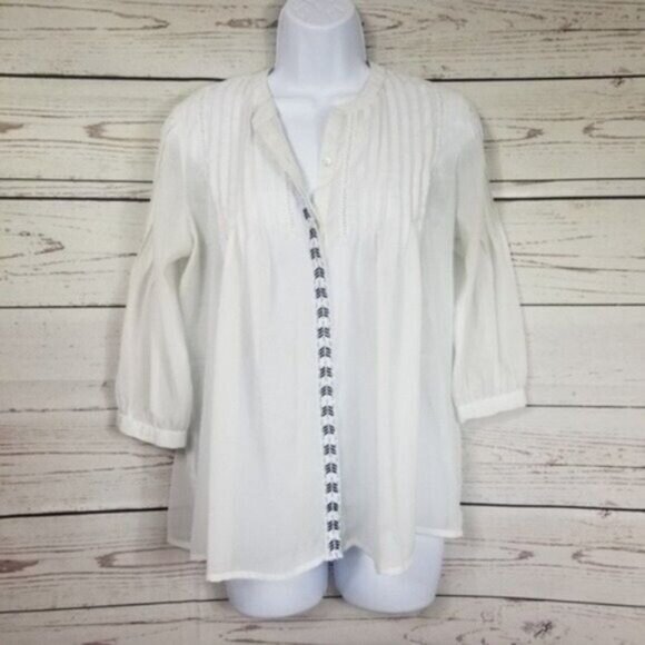 Charming Charlie Womens White Sheer Button Up Peplum Blouse Top Shirt Size M - Picture 1 of 7
